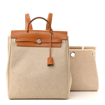 Hermes Toile Vache Calfskin Herbag 30 PM Backpack Natural 1 of 18
