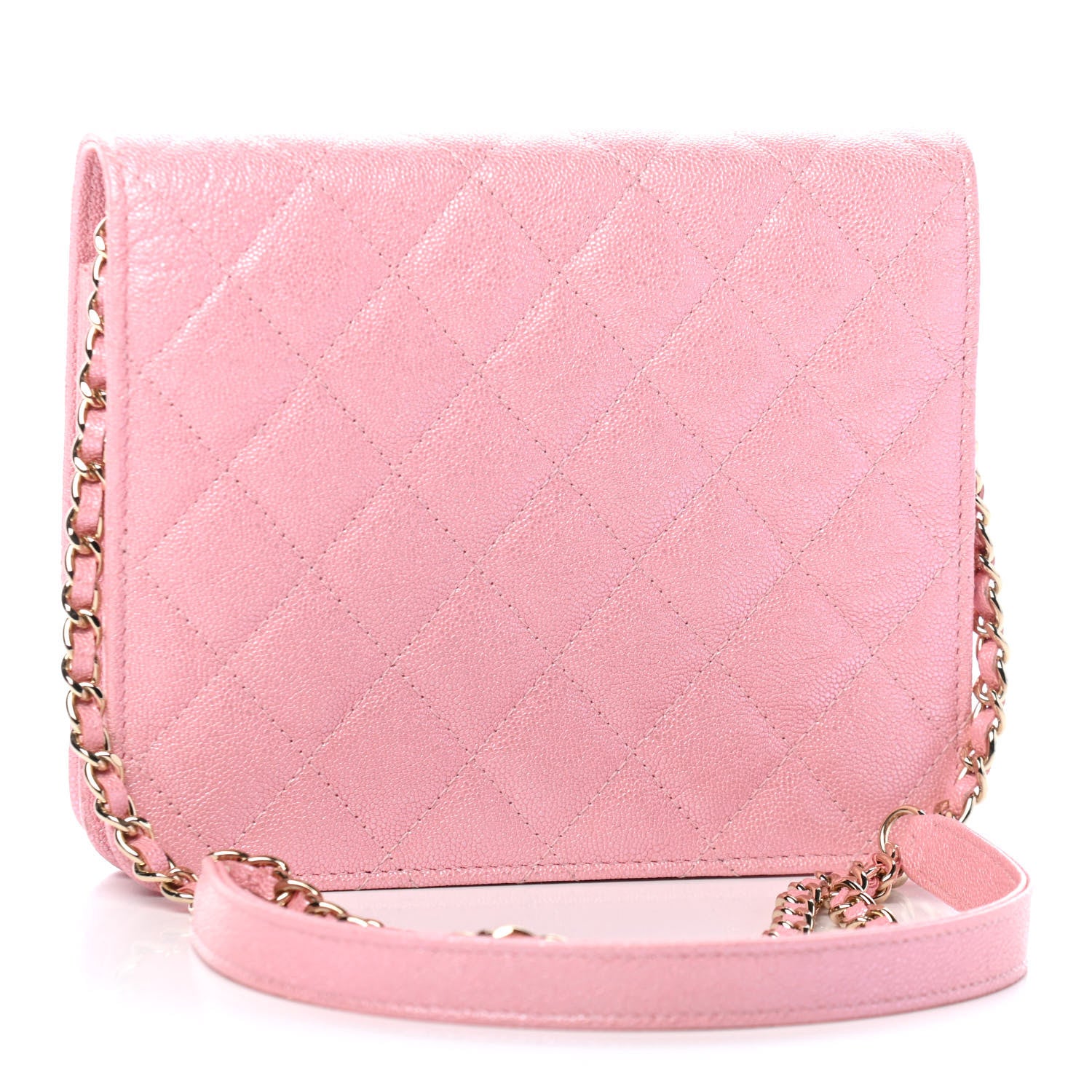 Chanel Iridescent Caviar Quilted Square Wallet On Chain WOC Rose Pink 4 of 19