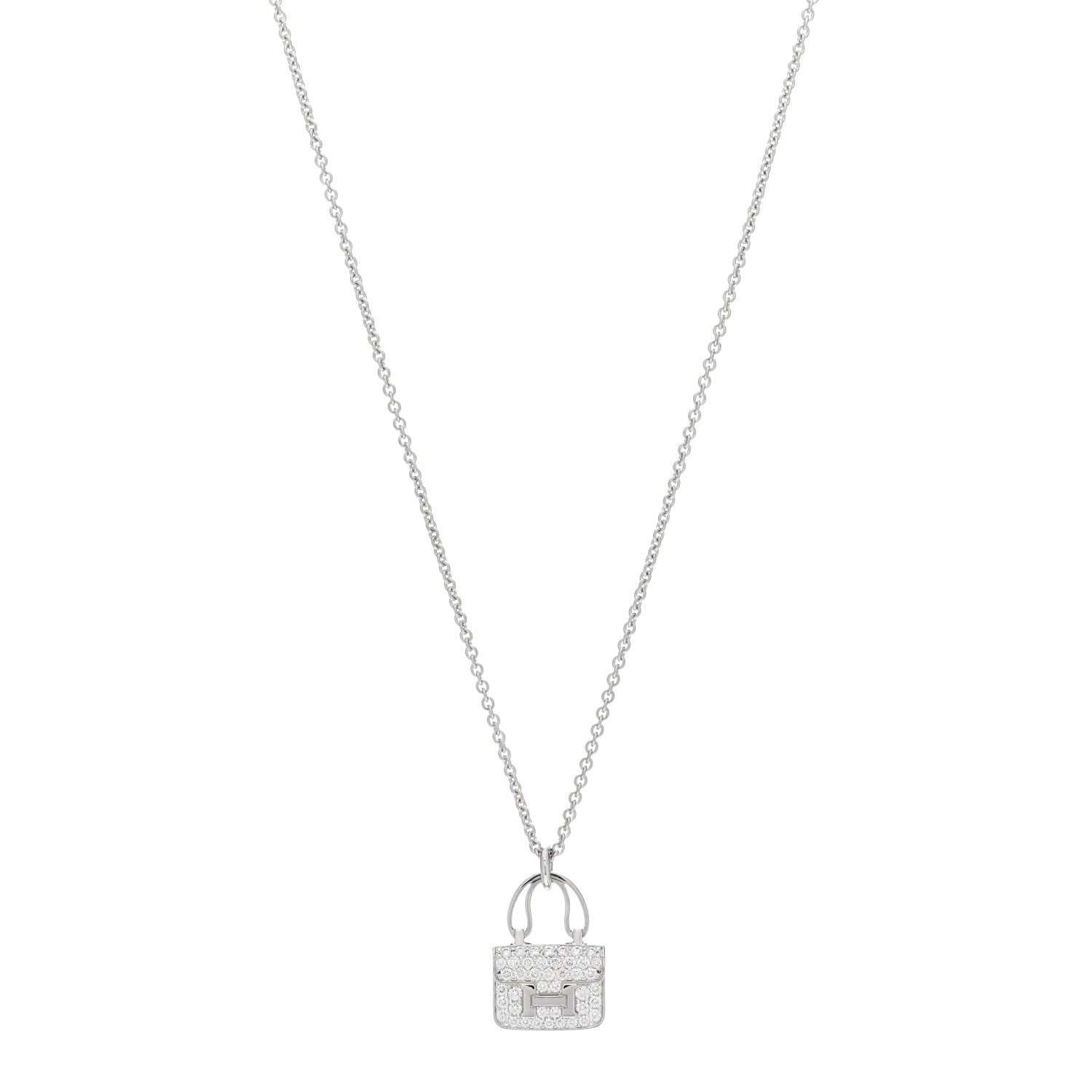 Hermes 18K White Gold Diamond Constance Amulettes Pendant Necklace 1 of 6