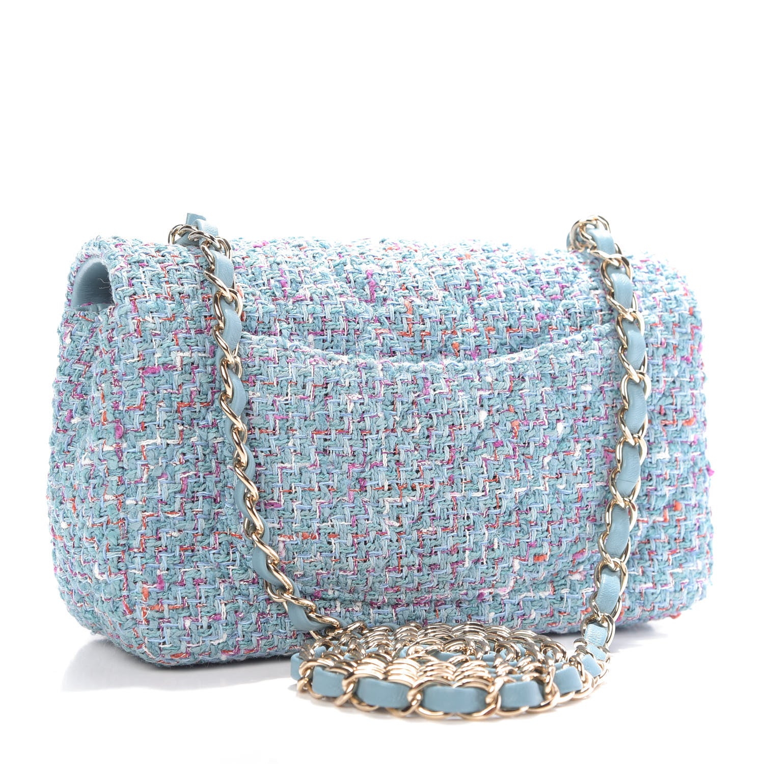 Chanel Tweed Quilted Mini Rectangular Flap Turquoise Purple White Red 3 of 9