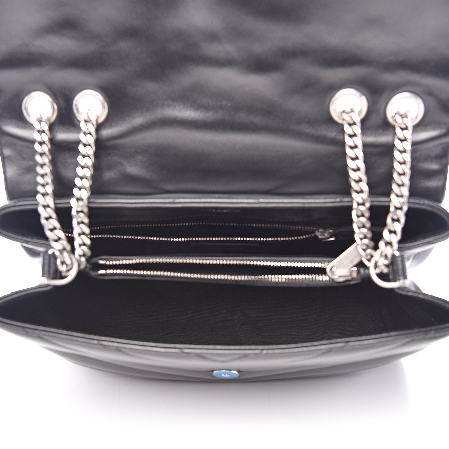 Calfskin Y Quilted Monogram Medium Loulou Chain Satchel Black