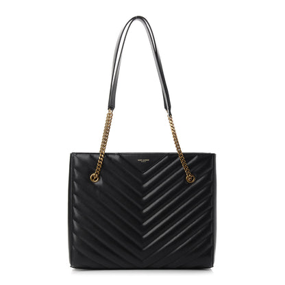 Saint Laurent Grain De Poudre Matelasse Chevron Medium Tribeca Shopping Bag Black 1 of 9