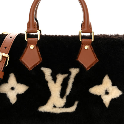 Louis Vuitton Shearling Monogram LV Ski Cozygram Speedy Bandouliere 25 Chocolate Cream 7 of 9