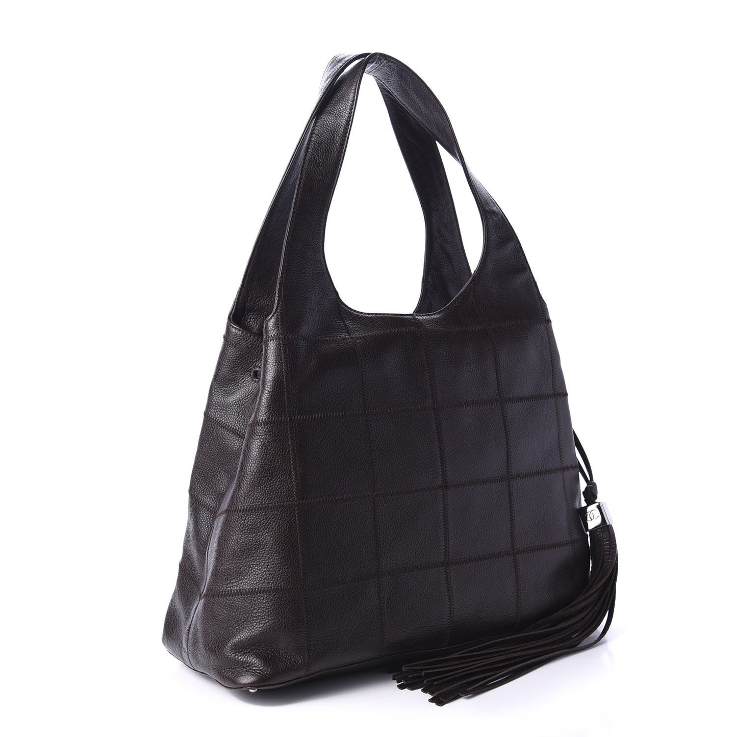 Calfskin Square Stitched Tassel Hobo Brown