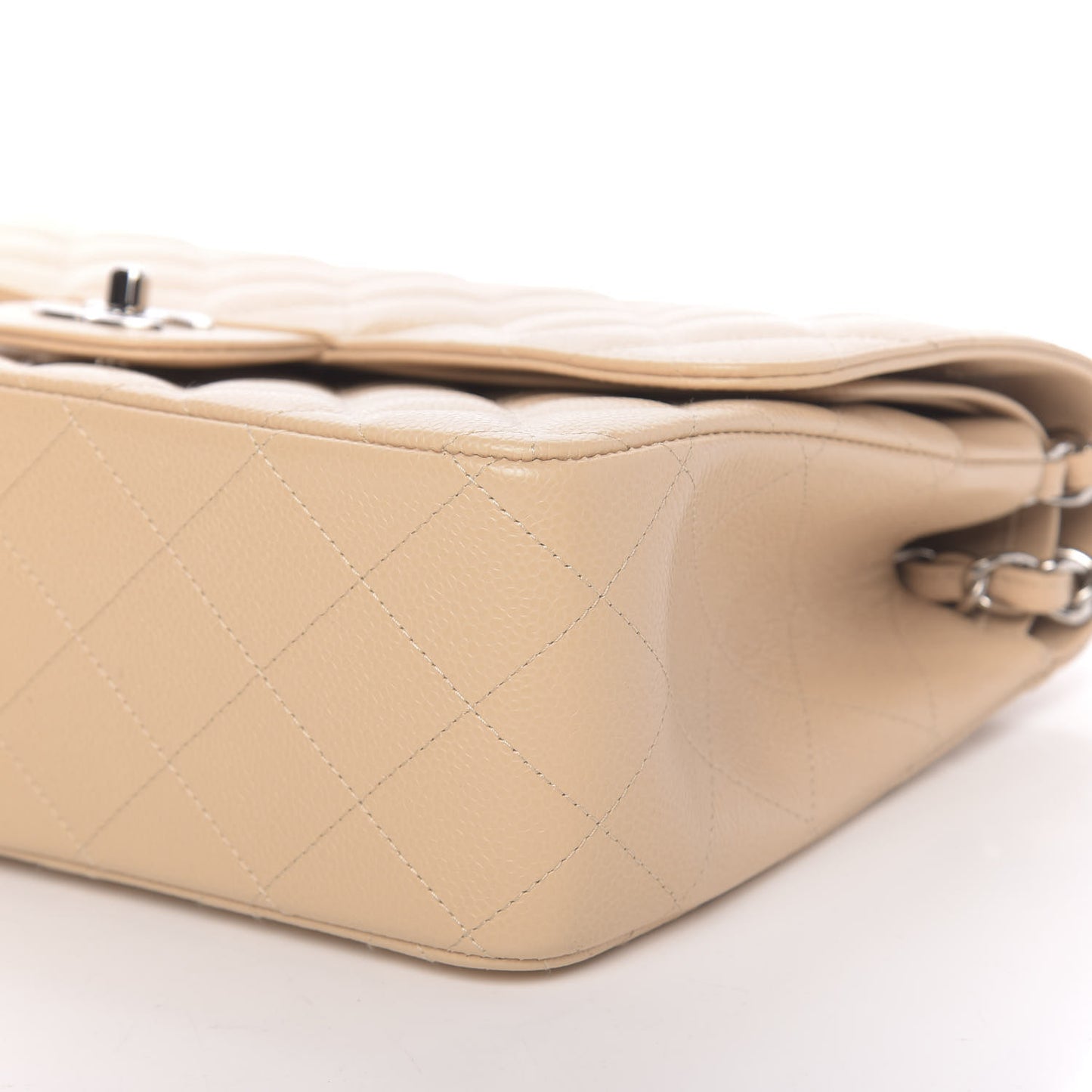 Caviar Quilted Jumbo Double Flap Beige Clair