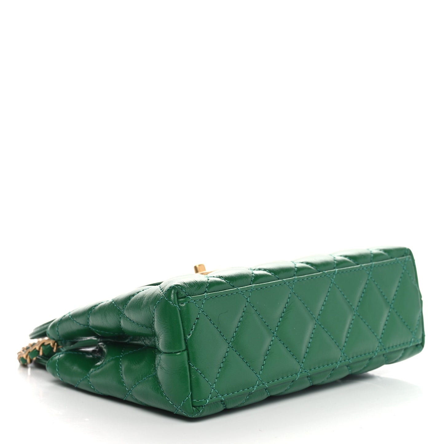 Shiny Aged Calfskin Quilted Nano Kelly Shopper Green