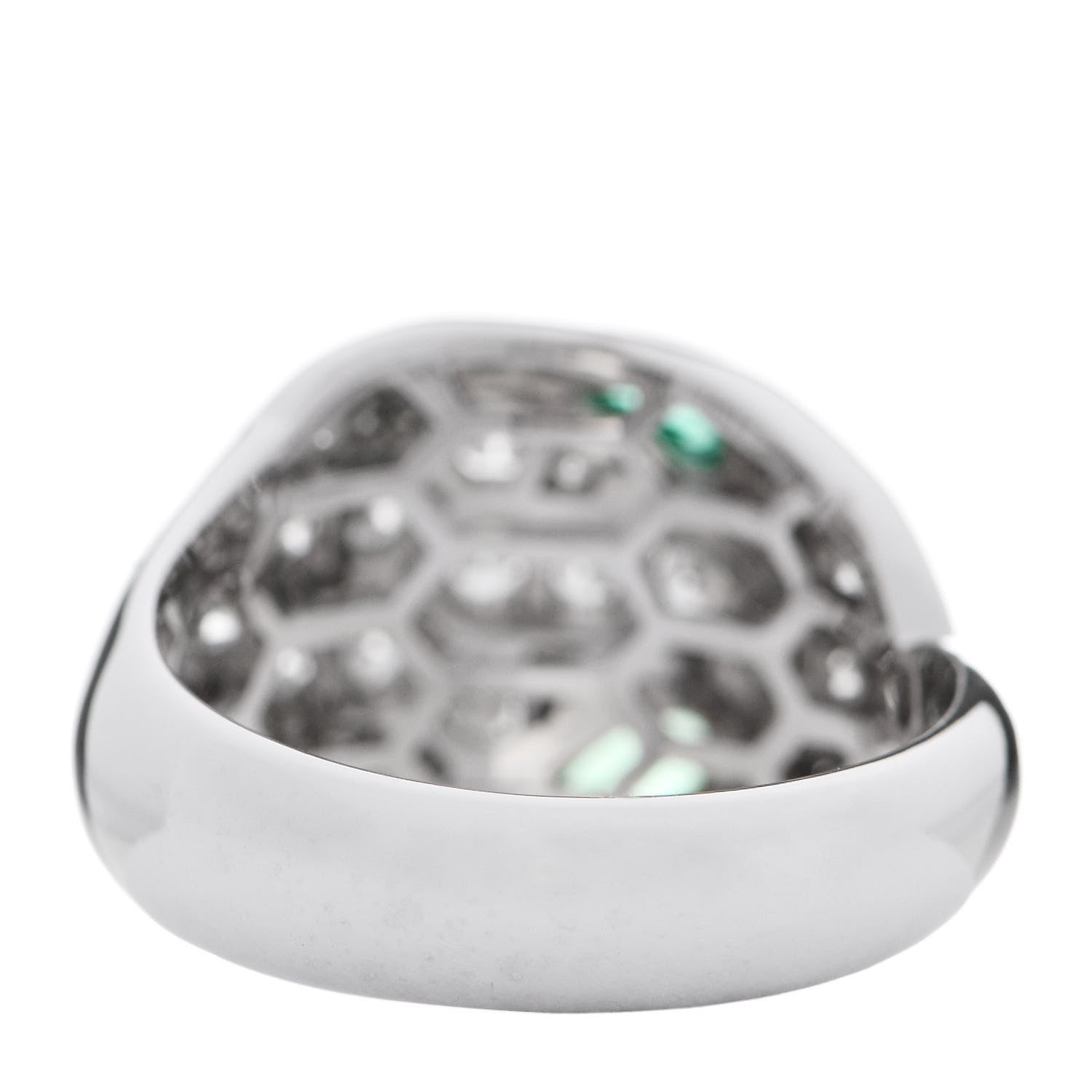 Bulgari 18K White Gold Diamond Emerald Serpenti Seduttori Ring 52 6 5 of 8