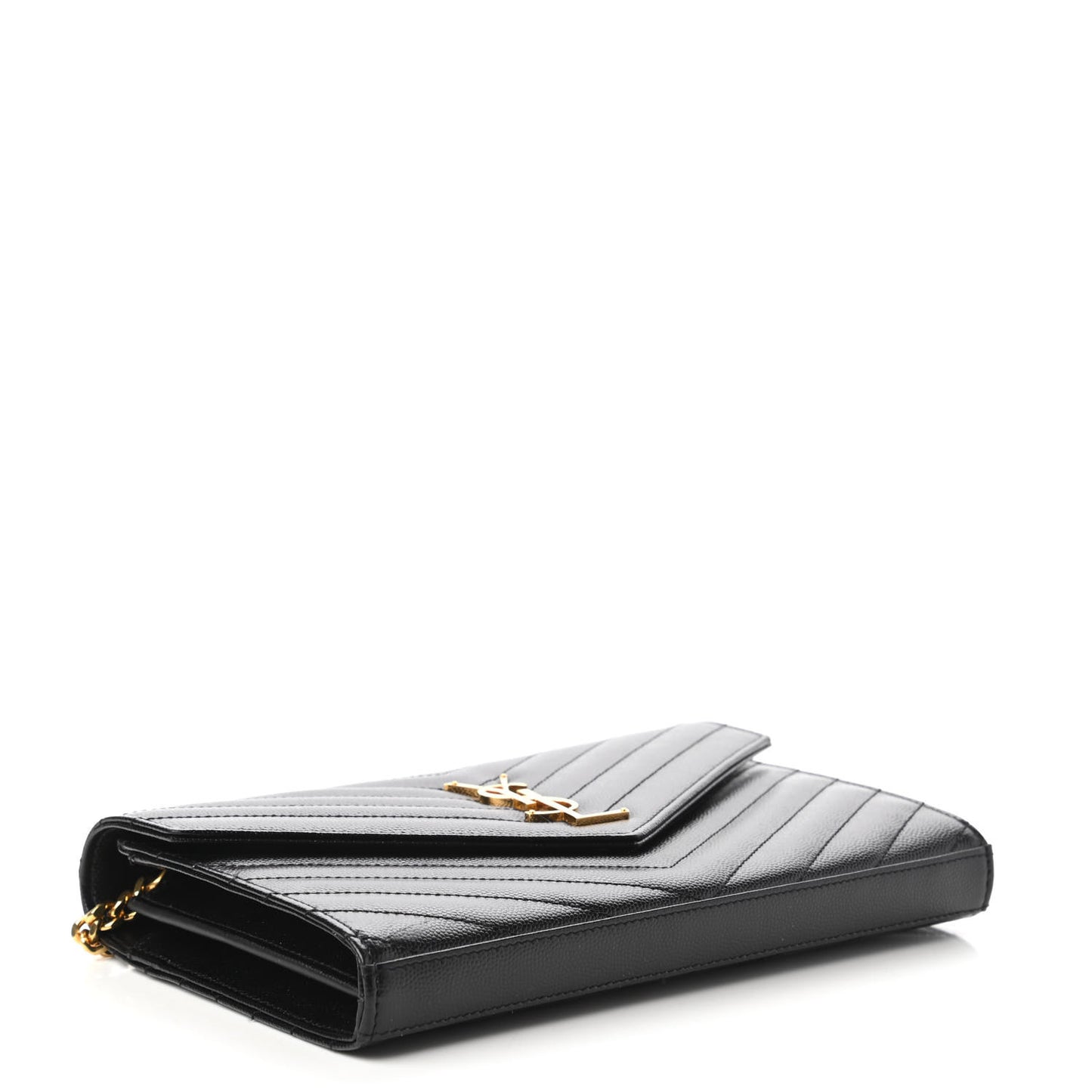 Grain De Poudre Matelasse Chevron Monogram Chain Wallet Black