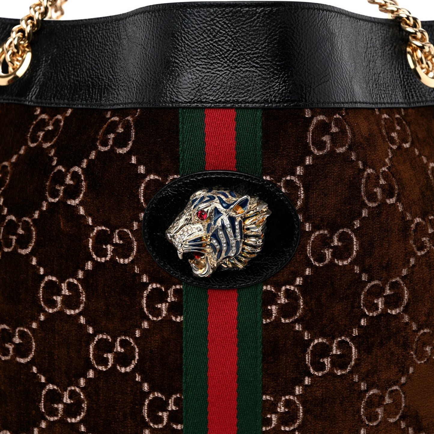 Velvet GG Monogram Large Rajah Chain Tote Brown