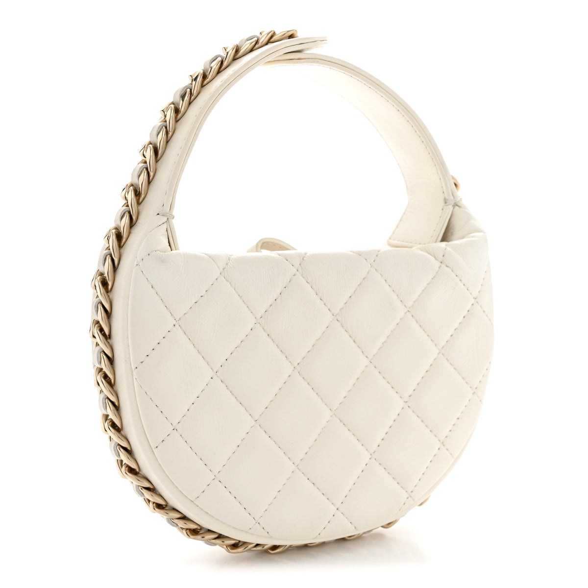 Lambskin Quilted Chain Around Pouch Hobo White