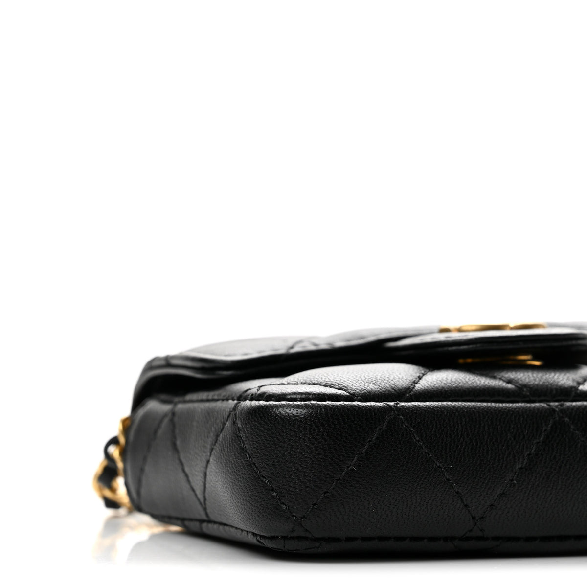 Lambskin Coco Enamel Quilted Mini Chain Belt Bag Black