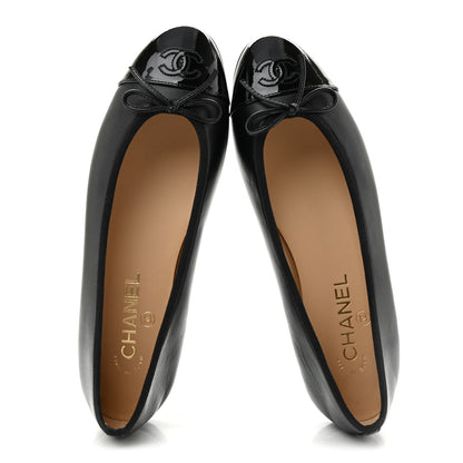 Chanel Lambskin Patent Cap Toe Ballerina Flats 39.5 Black 2 of 10