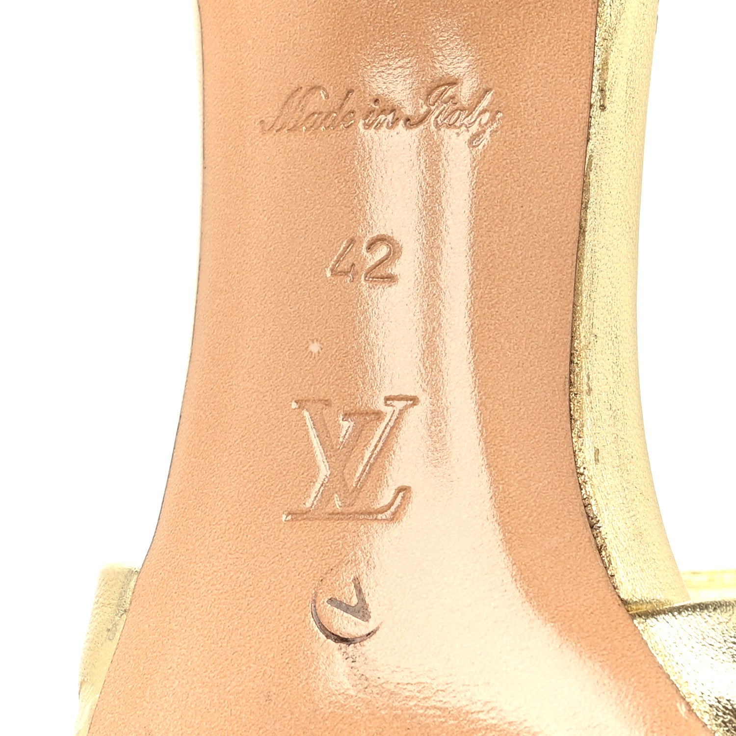 Louis Vuitton Metallic Lambskin Embossed Monogram Revival High Heel Mules 42 Gold 7 of 10