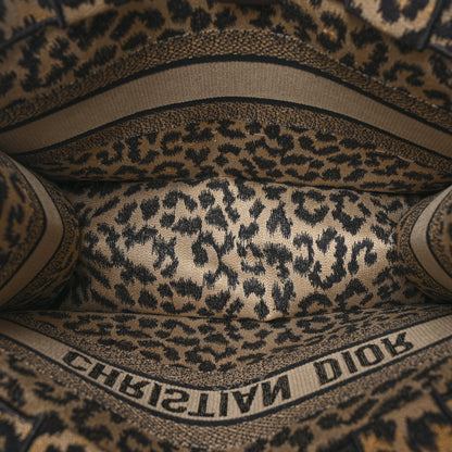 Christian Dior Canvas Mizza Embroidered Medium Leopard Book Tote Beige 5 of 10