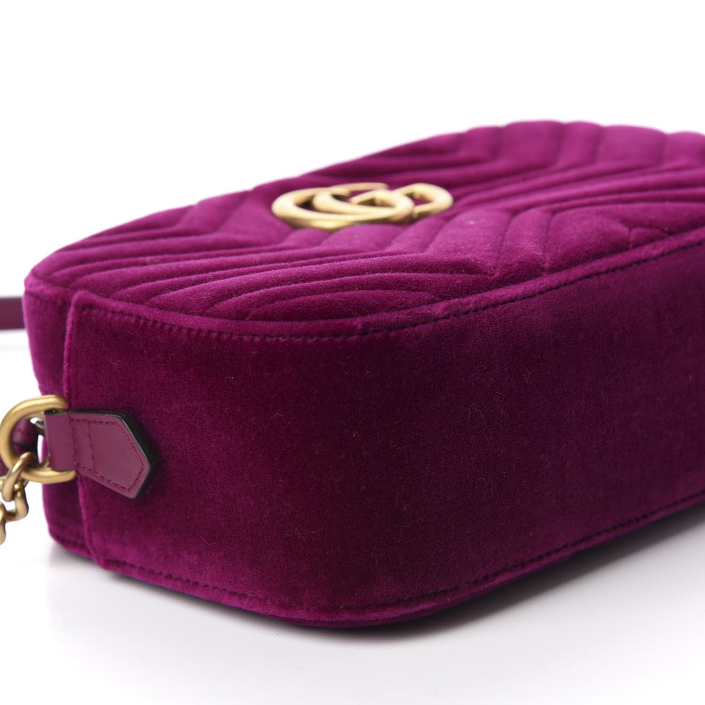 Velvet Matelasse Small GG Marmont Chain Shoulder Bag Fuchsia Violet Cyclamen