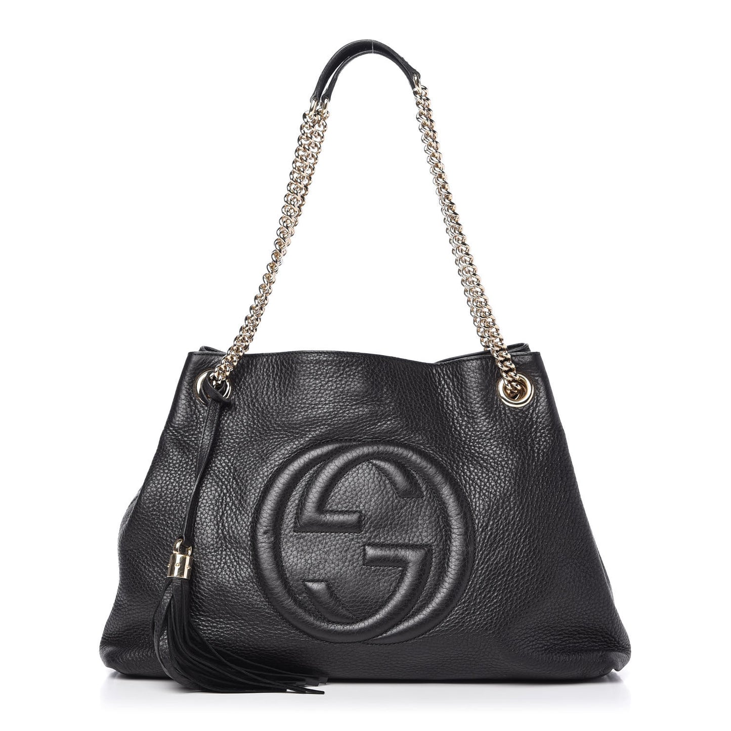 Pebbled Calfskin Medium Soho Chain Shoulder Bag Black