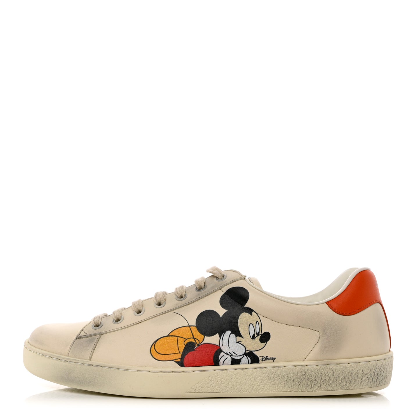 X DISNEY Miro Soft Calfskin Mickey Mouse Print Womens Ace Sneakers 40 Ivory Deep Orange