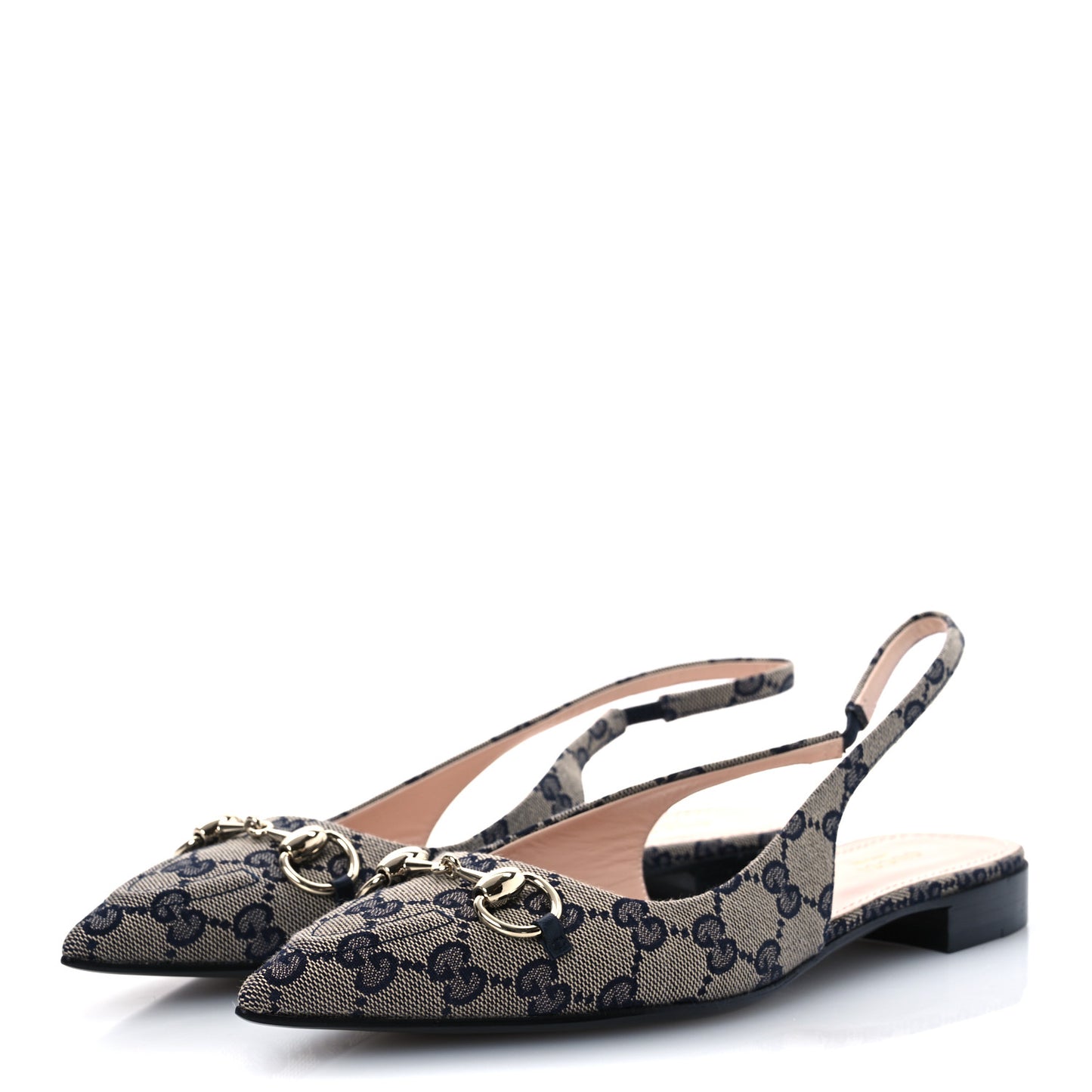 Monogram Horsebit Womens Slingback Ballet Flat 39 Beige Blue