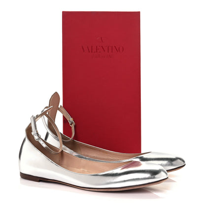 Valentino Garavani Patent Tan-Go Ballerina Flats 40.5 Silver 11 of 11