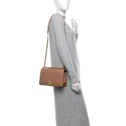 Chanel Caviar Chevron Quilted Medium Boy Flap Brown 2 of 11