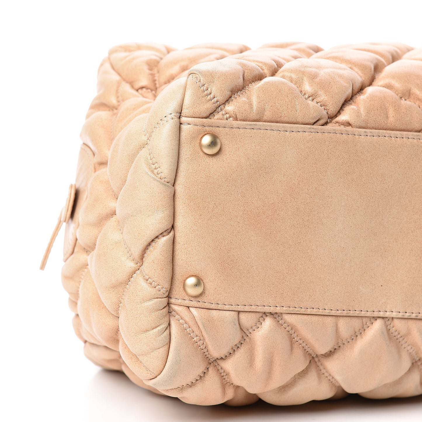 Lambskin Bubble Quilt Bowler Beige