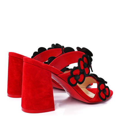 Christian Louboutin Veau Velours Tres Pansy 85 Slide Sandals 36.5 Red Black 4 of 8
