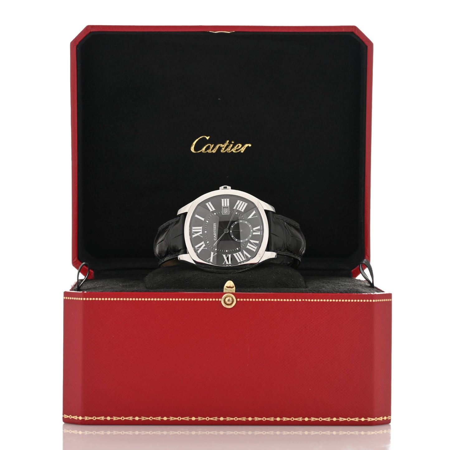 Stainless Steel Alligator 41mm Drive De Cartier Automatic Watch Black