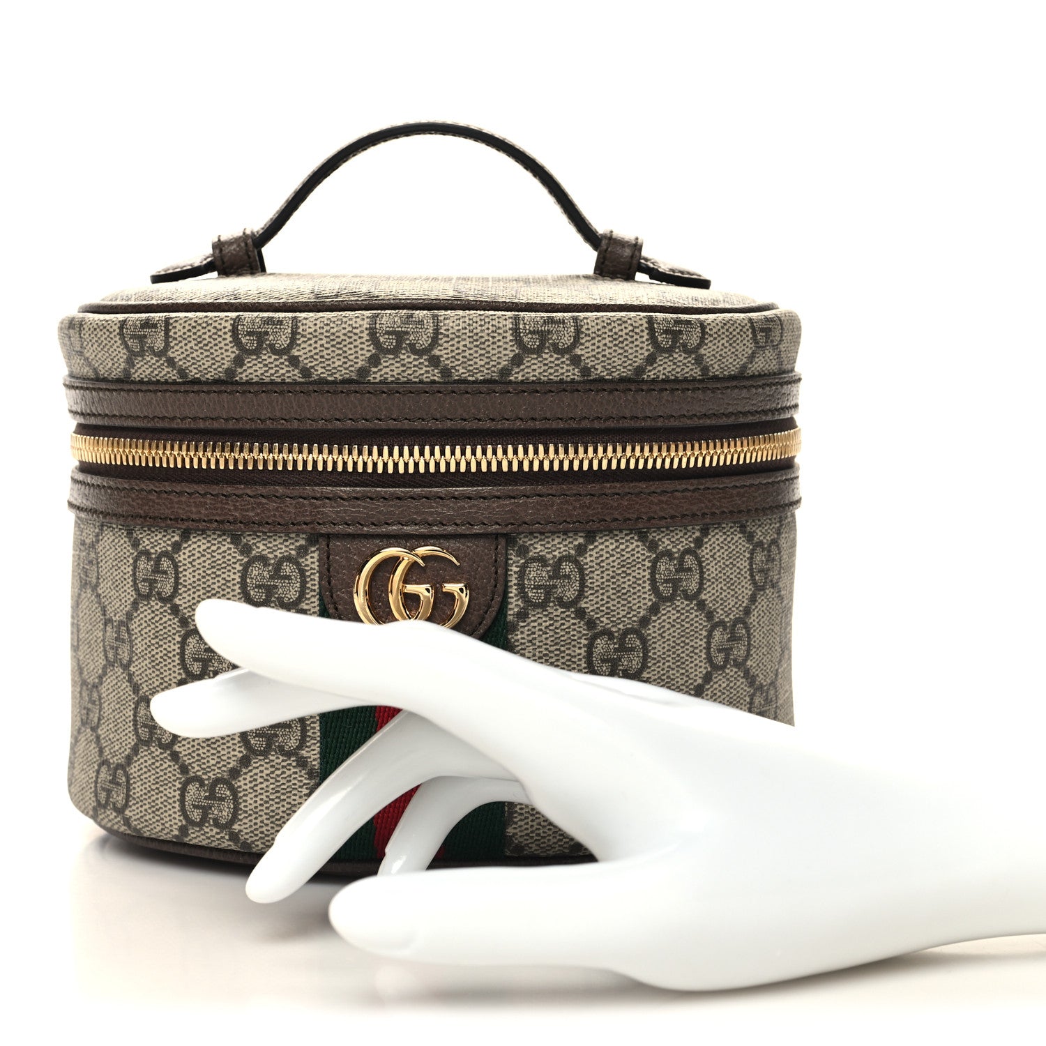 Gucci GG Supreme Monogram Textured Calfskin Web Ophidia Vanity Cosmetic Case Beige Ebony New Acero 2 of 12
