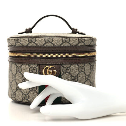 Gucci GG Supreme Monogram Textured Calfskin Web Ophidia Vanity Cosmetic Case Beige Ebony New Acero 2 of 12