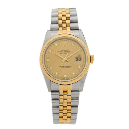 Rolex Stainless Steel 18K Yellow Gold Diamond 36mm Oyster Perpetual Datejust Watch Champagne 16233 1 of 4