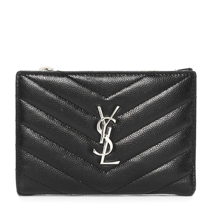 Saint Laurent Grain De Poudre Matelasse Chevron Monogram Zipped Two-Part Wallet Black 1 of 7