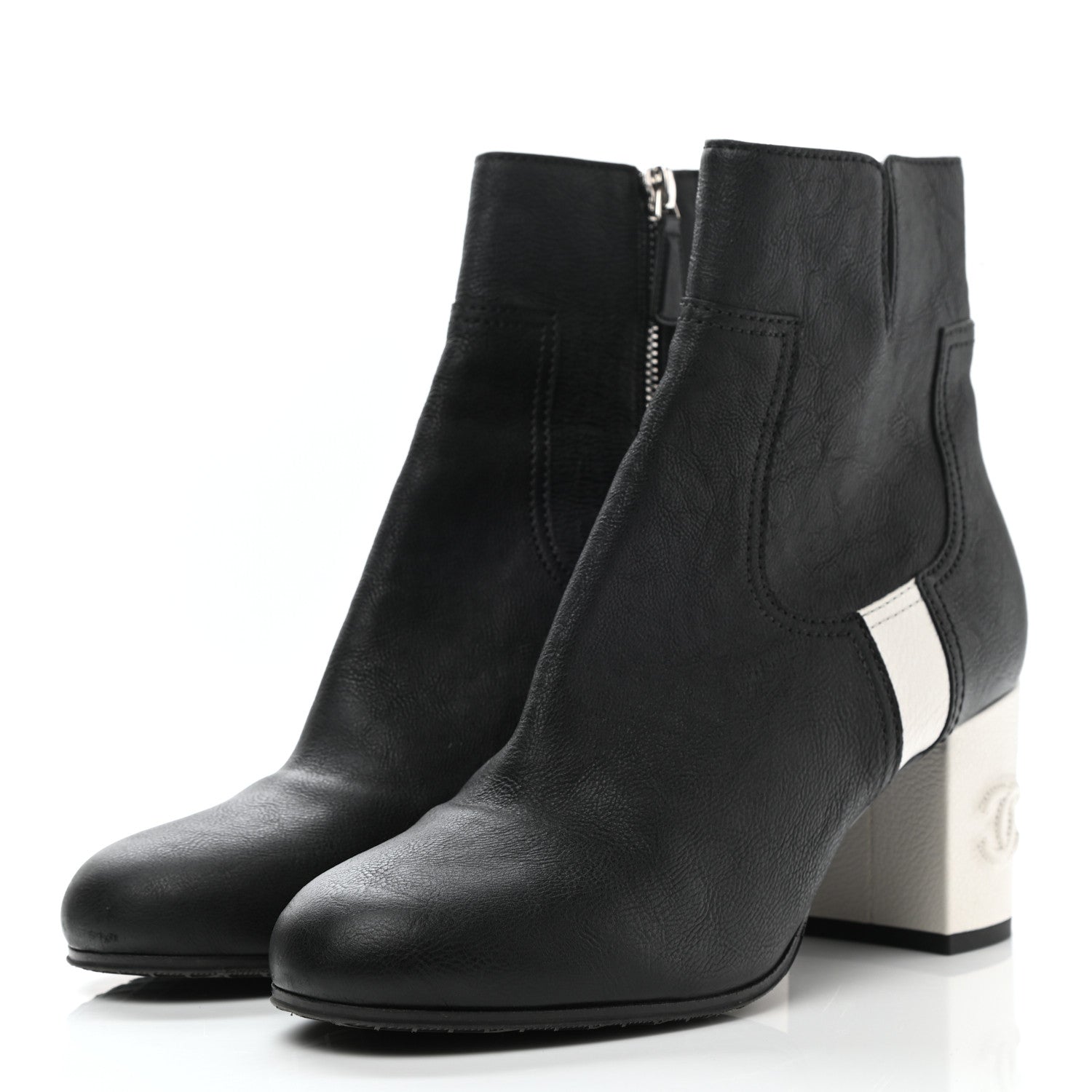 Chanel Goatskin Calfskin CC Short Boots 39 Black White 3 of 9