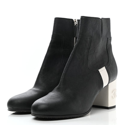Chanel Goatskin Calfskin CC Short Boots 39 Black White 3 of 9