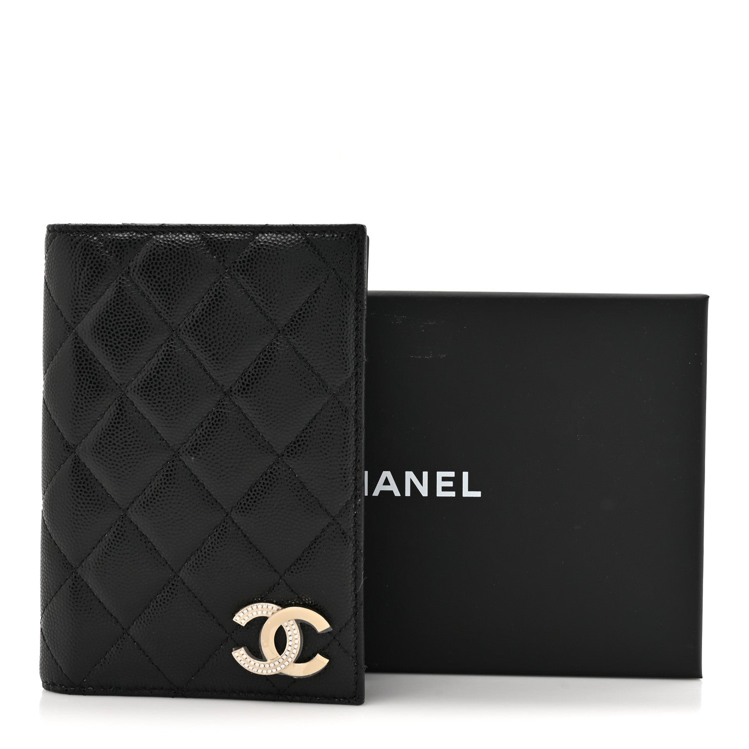 Chanel Caviar Quilted Crystal CC Passport Holder Black 8 of 8