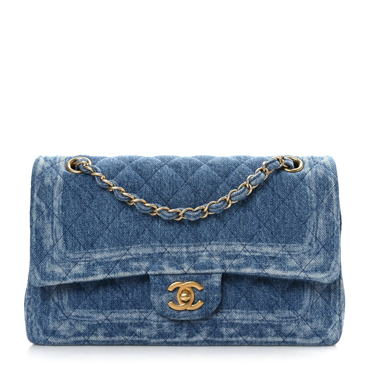Denim Quilted Medium Double Flap Blue