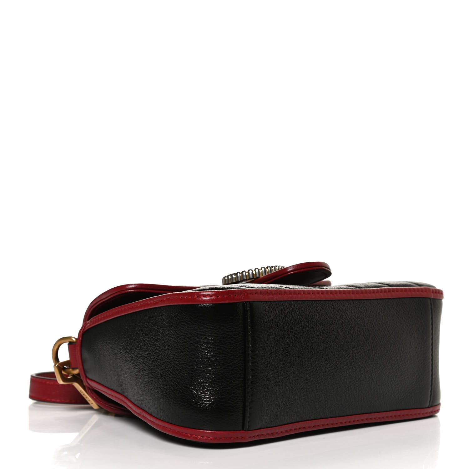Gucci Vintage Effect Calfskin Matelasse Diagonal Mini Torchon GG Marmont Top Handle Shoulder Bag Black Romantic Cherry 4 of 13