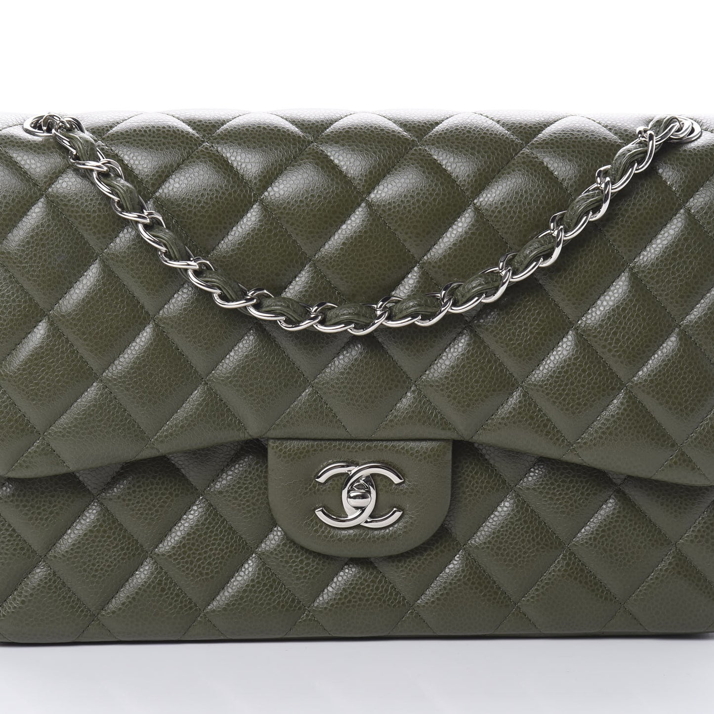 Caviar Quilted Jumbo Double Flap Dark Green