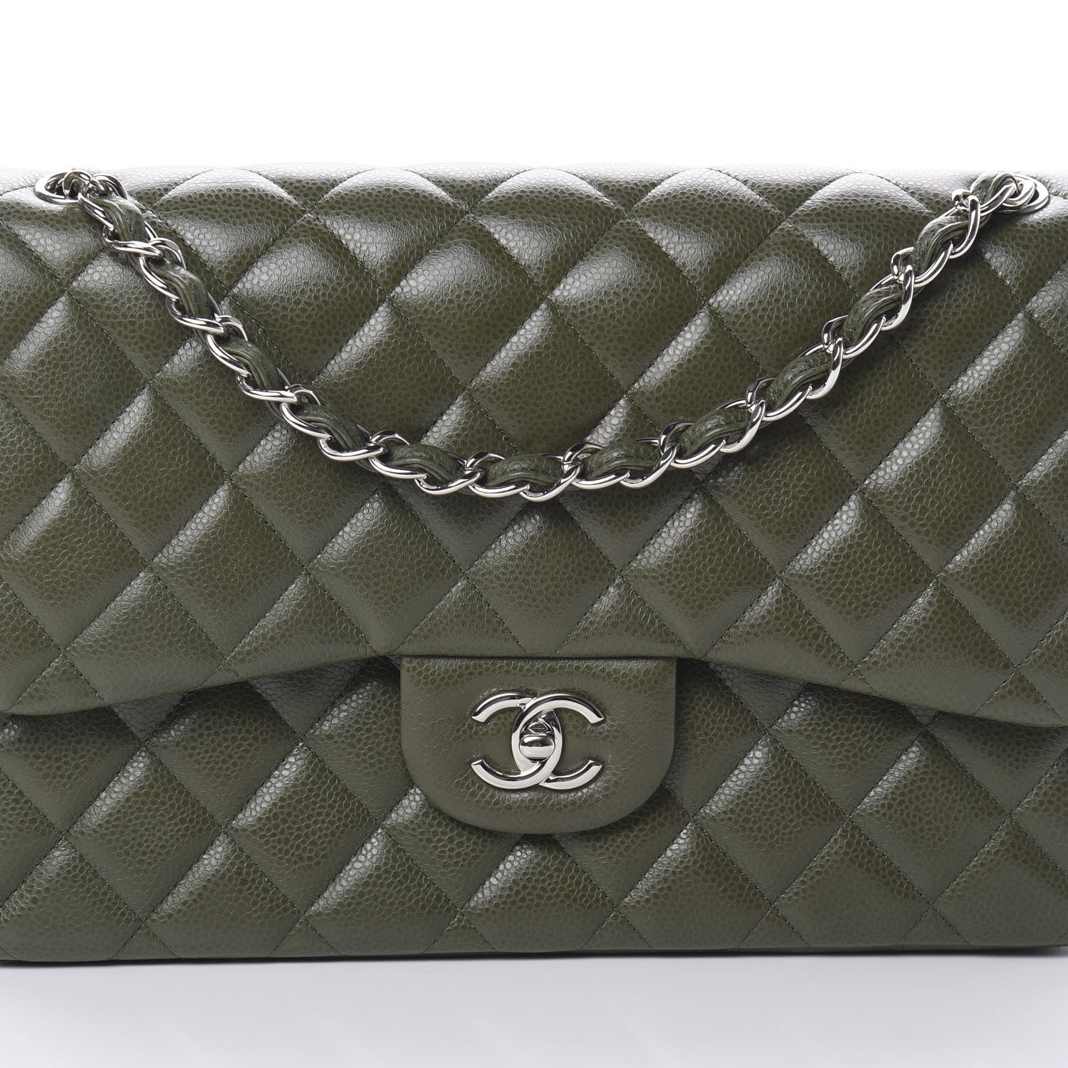 Chanel Caviar Quilted Jumbo Double Flap Dark Green 8 of 11