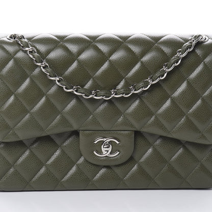 Chanel Caviar Quilted Jumbo Double Flap Dark Green 8 of 11