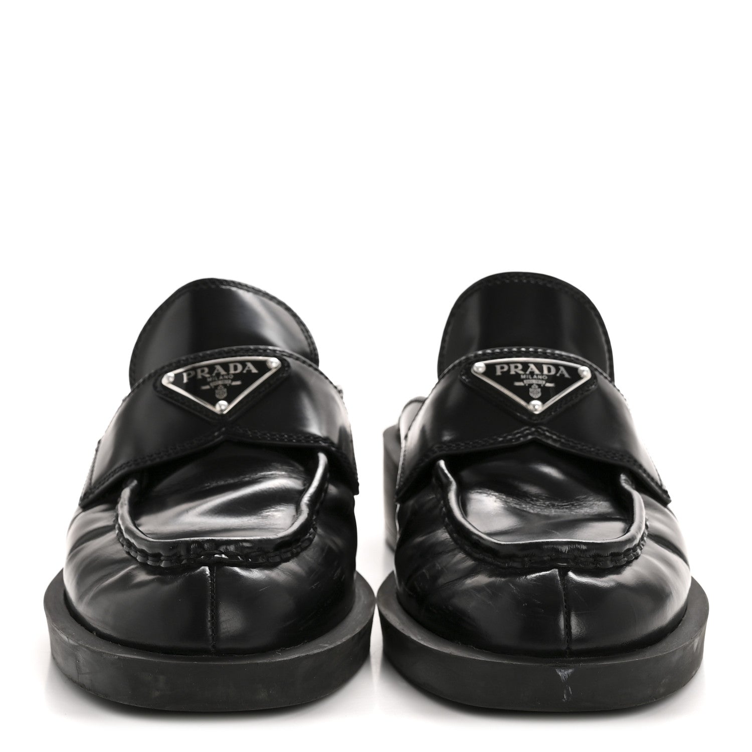 Prada Spazzolato Triangle 40mm Loafer Mules 37.5  Black 3 of 8