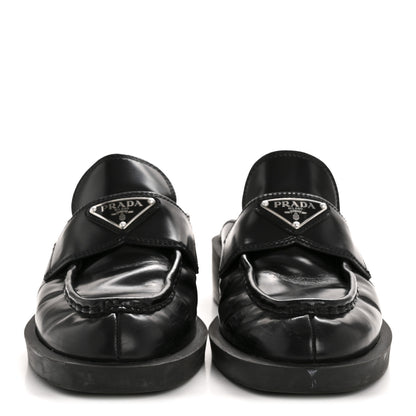 Prada Spazzolato Triangle 40mm Loafer Mules 37.5  Black 3 of 8