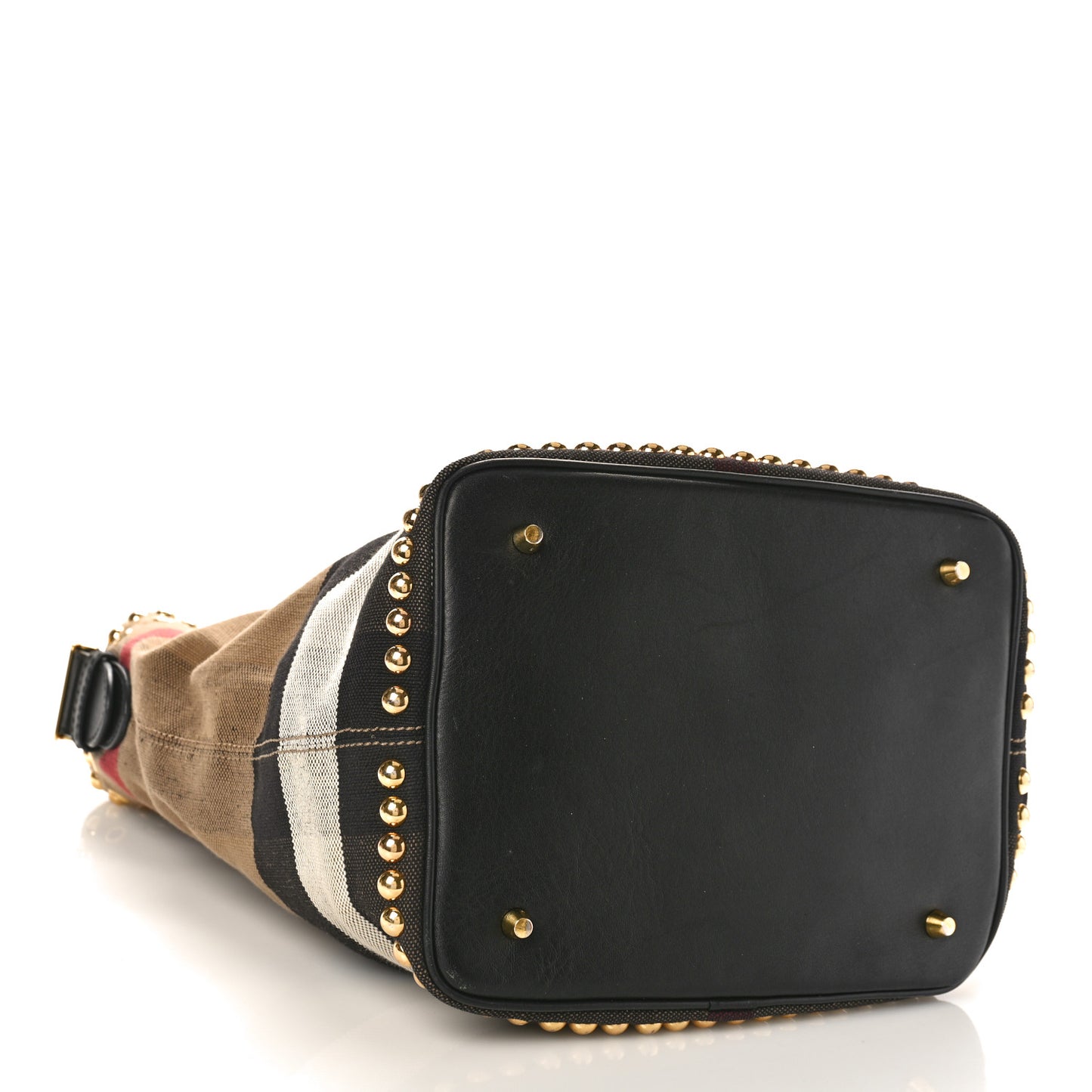 Canvas Mega Check Studded Medium Ashby Bucket Bag Black