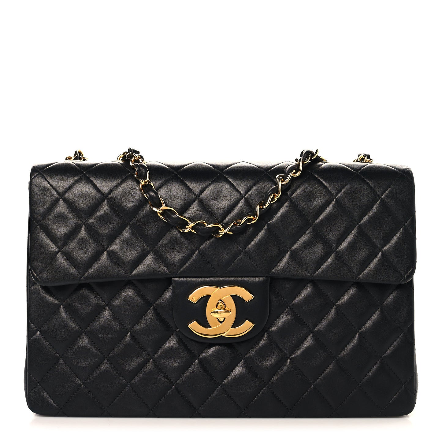 Lambskin Quilted XL Jumbo Single Flap Black