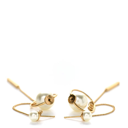 Christian Dior Pearl Tribales Dangle Chain Earrings Gold 3 of 4