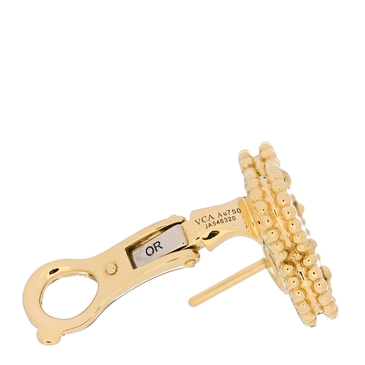 Van Cleef & Arpels 18K Yellow Gold Mother of Pearl Vintage Alhambra Earrings 4 of 5