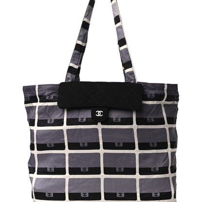 Chanel Jersey Fabric Quilted Foldable Tote With Chain Black Multicolor 12 of 14