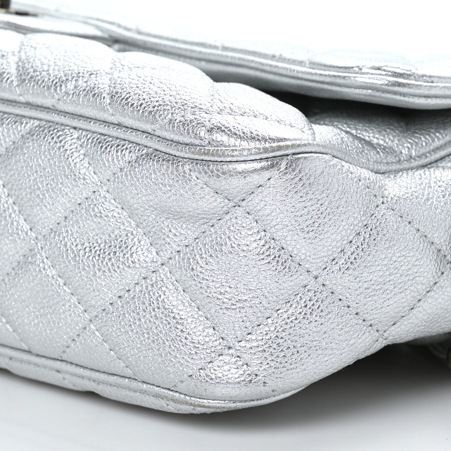 Metallic Calfskin Quilted Medium Casual Rock Flap Silver