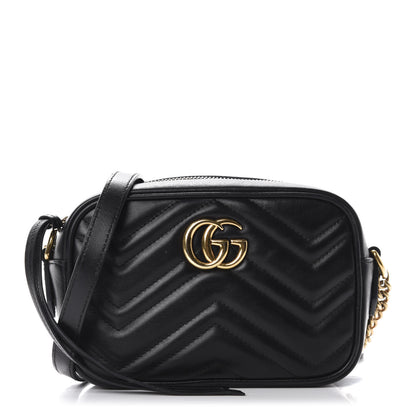 Gucci Calfskin Matelasse Mini GG Marmont Chain Shoulder Bag Black 1 of 11