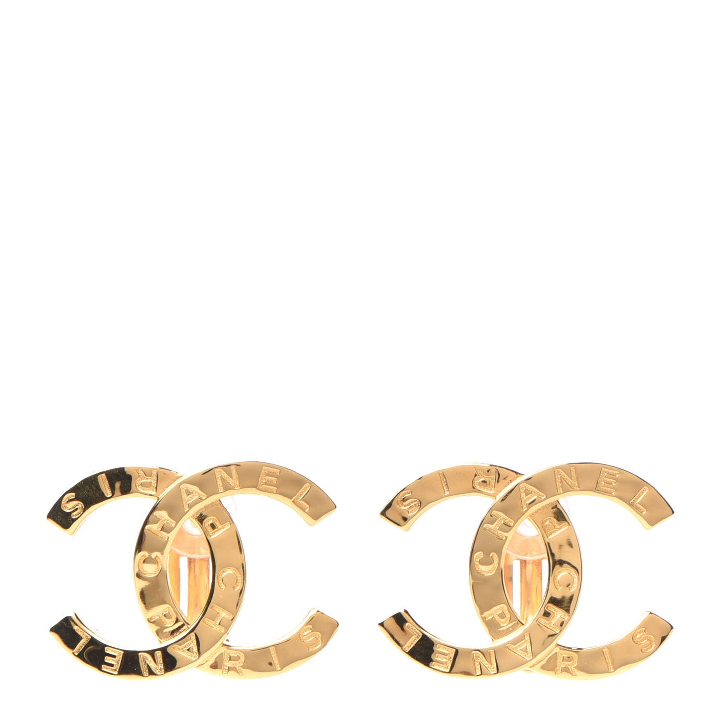 Metal CC Paris Button Clip On Earrings Gold