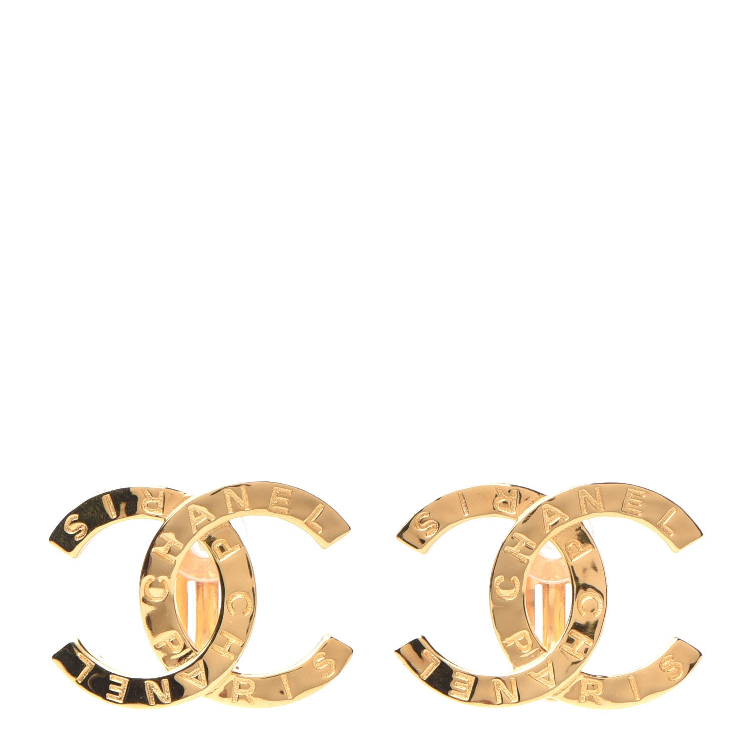 Chanel Metal CC Paris Button Clip On Earrings Gold 1 of 5